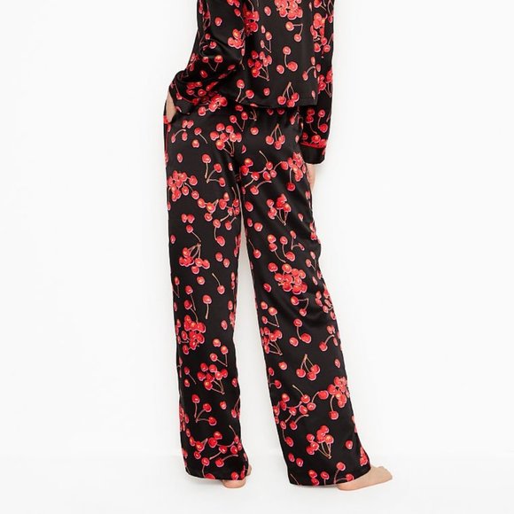 VICTORIA'S SECRET Women's Large Black Cherry Satin Pajama Pants PJs Red Materi